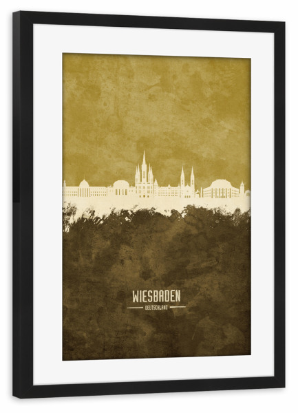 Poster mit Rahmen schwarz "Wiesbaden Germany Skyline Brown" artboxONE - Städte