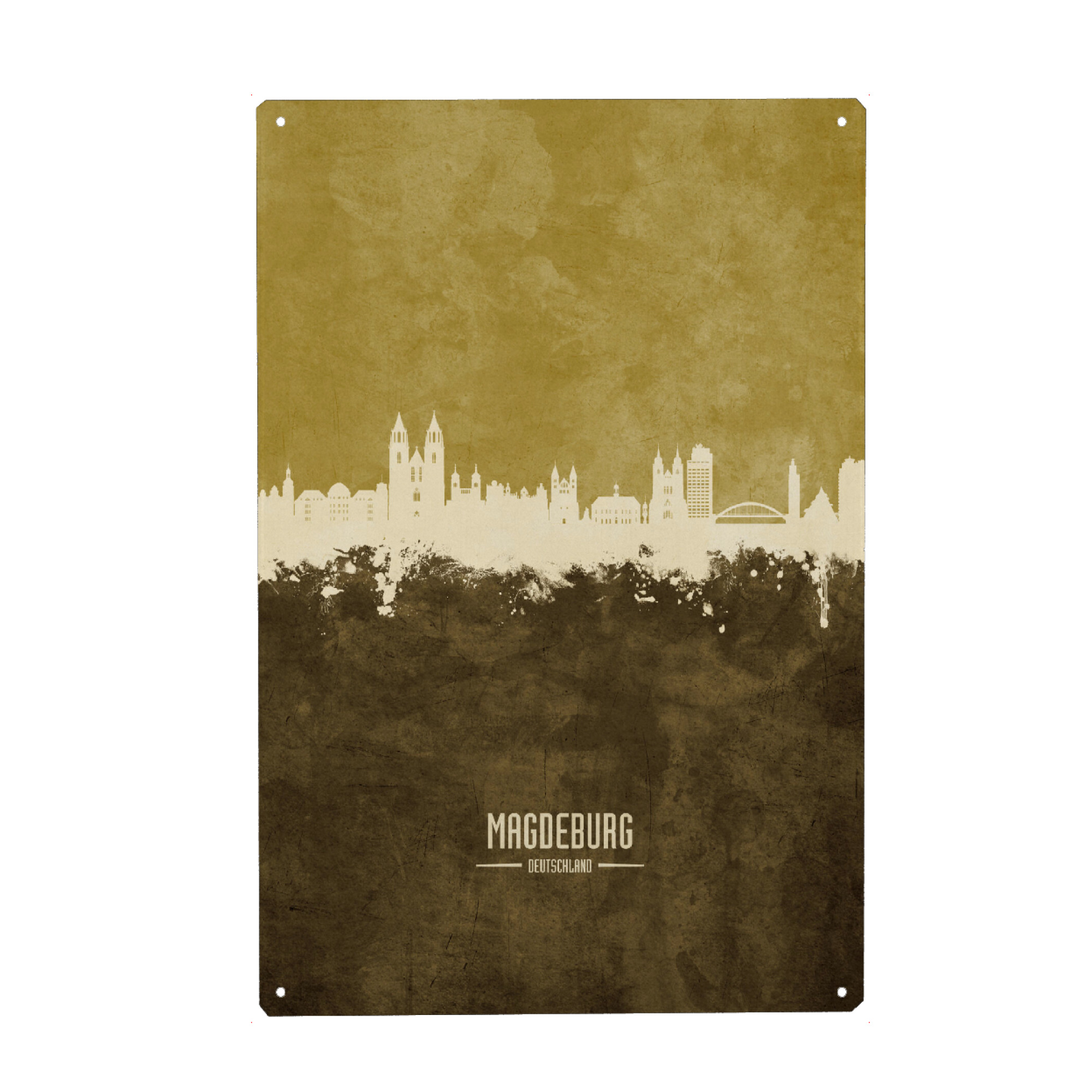 Holzbild "Magdeburg Germany Skyline Brown" artboxONE - Städte