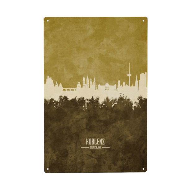 Metall Poster "Koblenz Germany Skyline Brown" artboxONE - Städte - Koblenz,Germany,Skyline,Cityscape,Stadtbild,Watercolor,Painting,City,Stadt