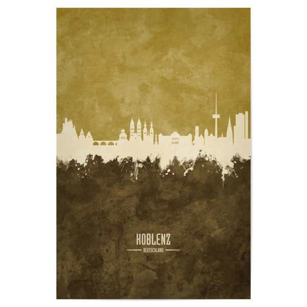 Poster "Koblenz Germany Skyline Brown" artboxONE - Städte - Koblenz,Germany,Skyline,Cityscape,Stadtbild,Watercolor,Painting,City,Stadt