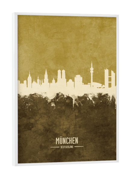 Poster mit weißem Rahmen "Munich Germany Skyline Brown" artboxONE - Städte,Städte / München