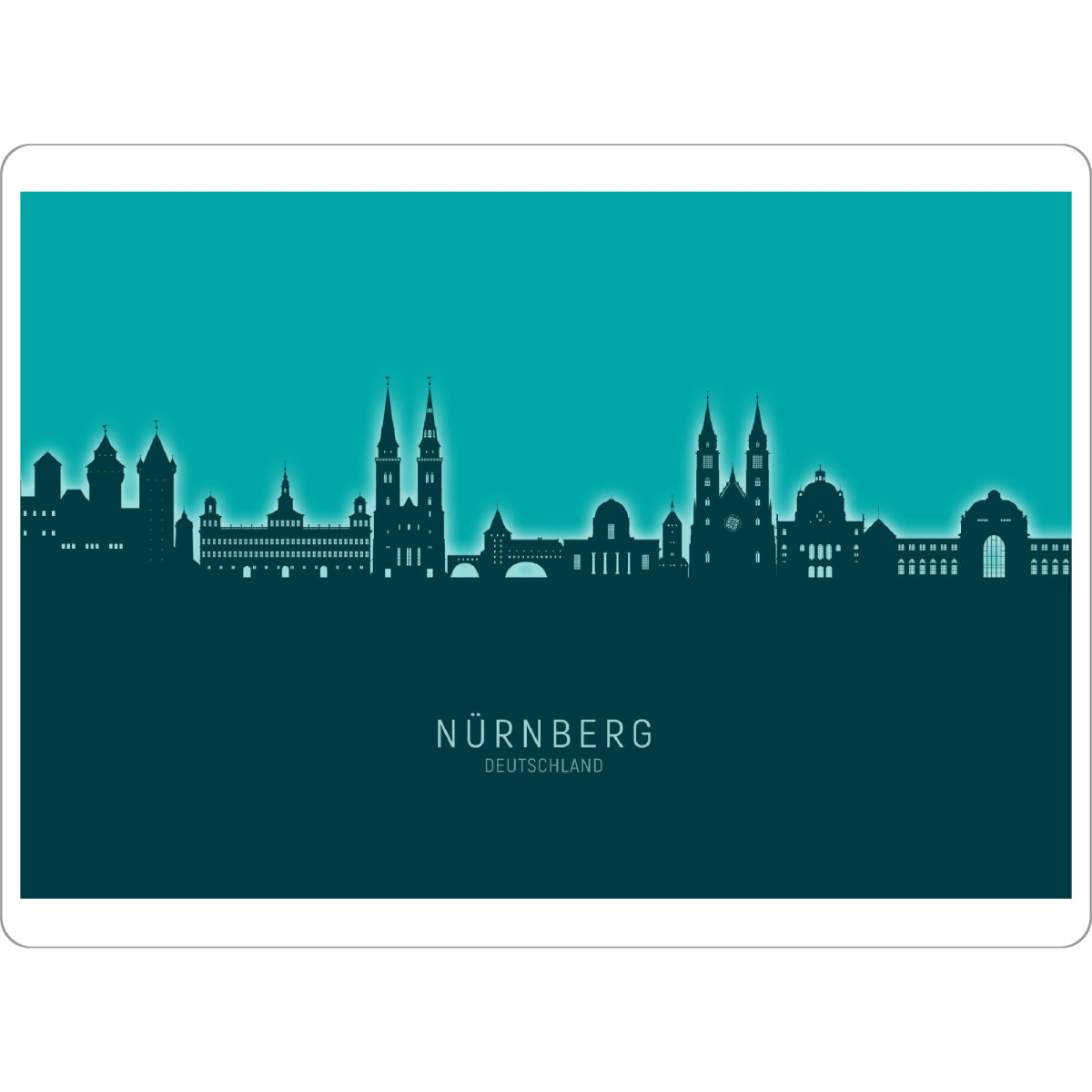Tischset "Nürnberg Skyline Glow Teal" artboxONE - Städte - Nürnberg,Deutschland,Skyline,Cityscape,Stadtbild,Watercolor,Painting,City,Stadt,Germany
