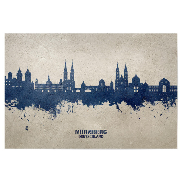 Poster "Nürnberg Skyline PaintBlue" artboxONE - Städte - Nürnberg,Deutschland,Skyline,Cityscape,Stadtbild,Watercolor,Painting,City,Stadt,Germany