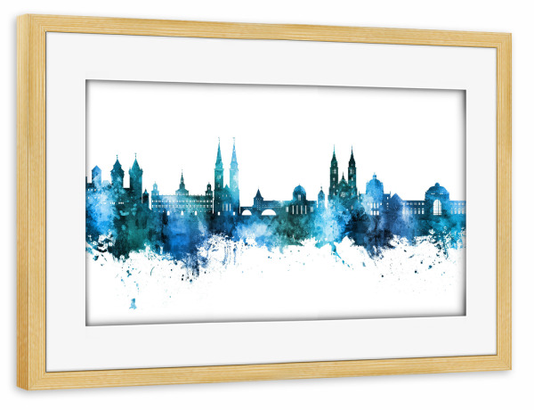 Poster mit Rahmen kiefer "Nürnberg Germany Skyline Blue" artboxONE - Städte