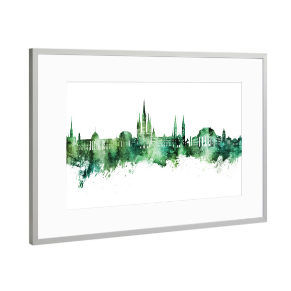 Poster mit Rahmen Silber "Wiesbaden Germany Skyline Green" artboxONE - Städte