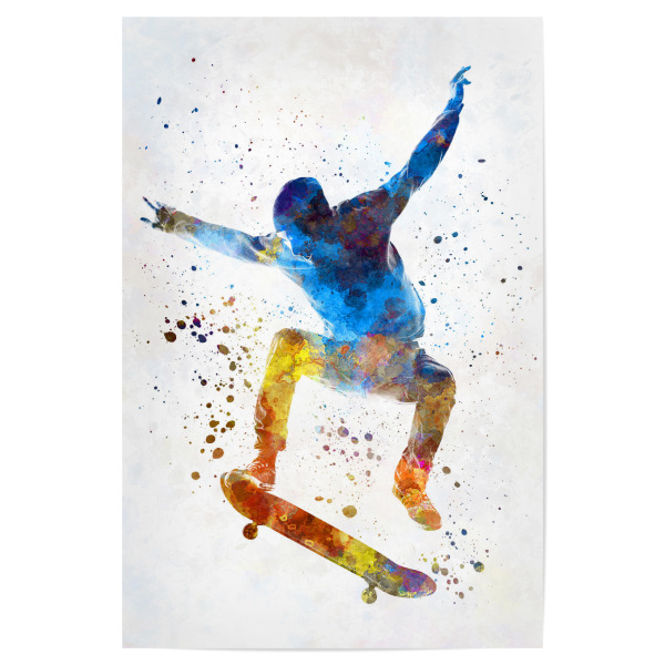 Poster "Man skateboard in watercolor" artboxONE - Sport - Man,Skateboard,Jump,Skate,Young,Color,Multicolor,Sport,Sports,Watercolor