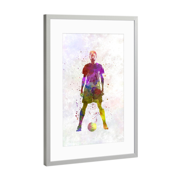 Poster mit Rahmen Silber "Soccer player in watercolor-q" artboxONE - Sport / Fußball