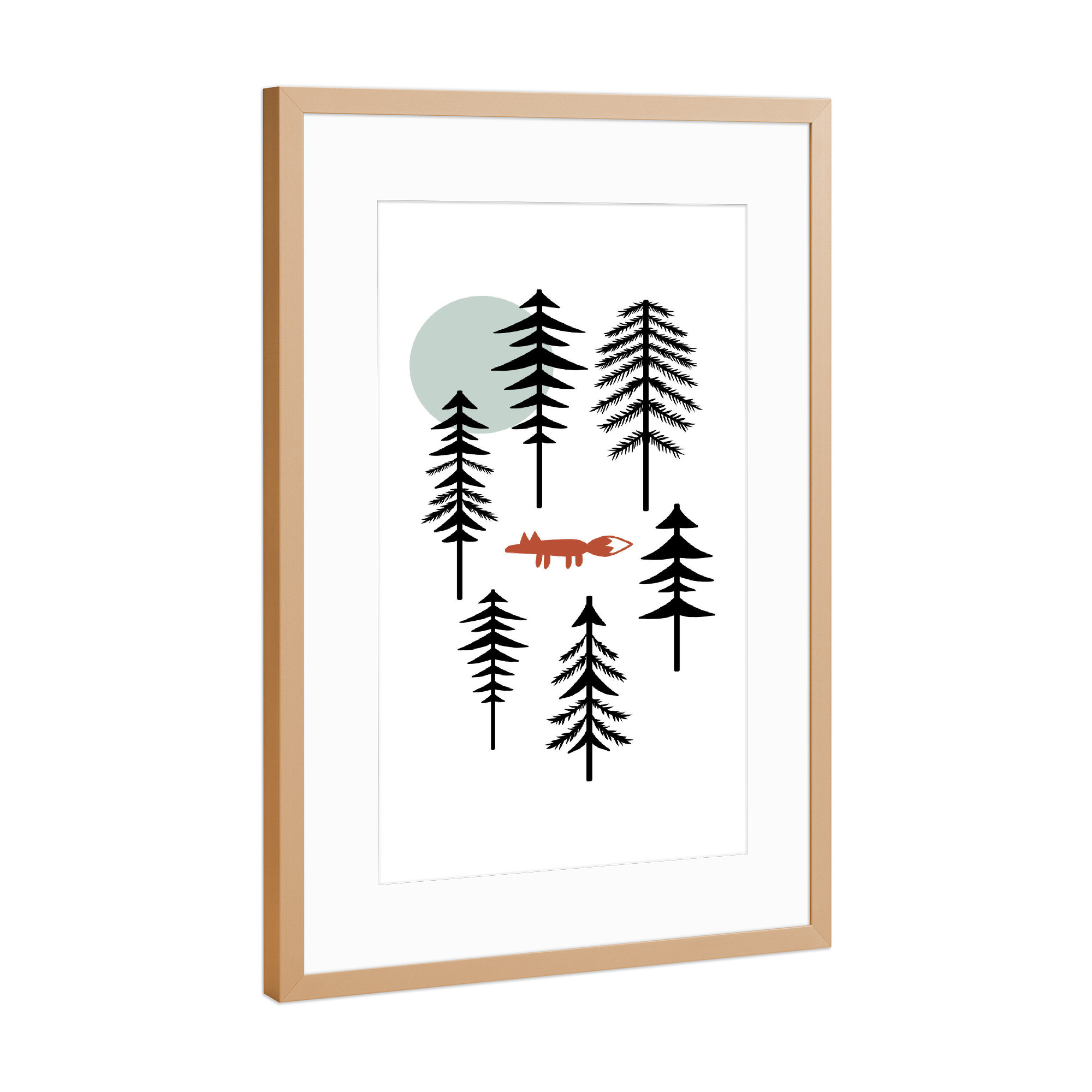 Poster mit Rahmen Kupfer "Fox in the forest" artboxONE - Natur,Tiere,Abstrakt,Geometrie