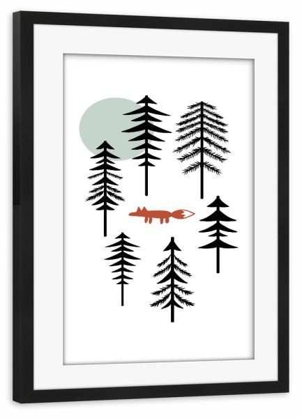 Poster mit Rahmen schwarz "Fox in the forest" artboxONE - Natur,Tiere,Abstrakt,Geometrie
