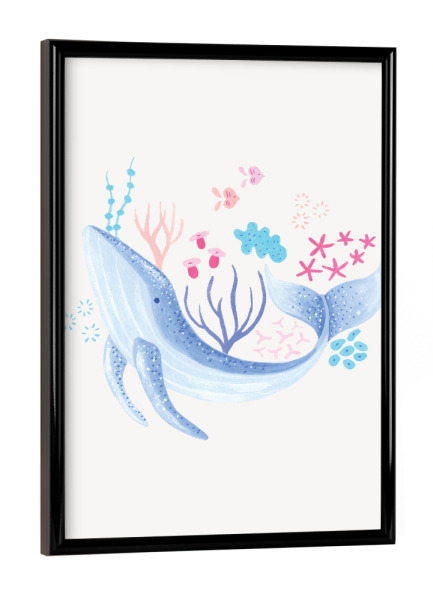 Poster mit schwarzem Rahmen "Fantom Fifi Art-Der große Wal" artboxONE - Natur,Für Kinder,Tiere,Comic,Unterwasser