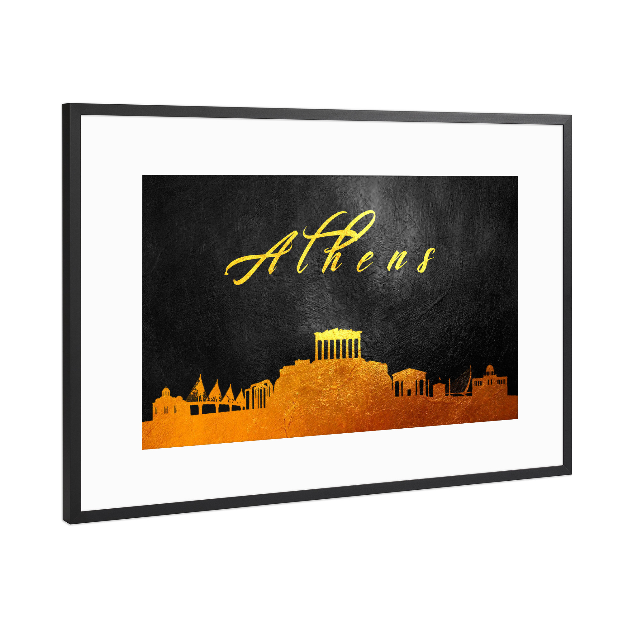 Poster mit Rahmen Schwarz (Metallic) "Athens Greece Gold Skyline" artboxONE - Städte,Reise,Städte / Weitere