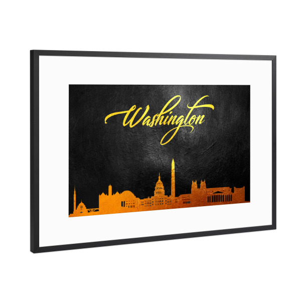 Poster mit Rahmen Schwarz (Metallic) "Washington Gold Skyline" artboxONE - Reise,Städte / Washington