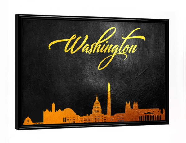 Poster mit schwarzem Rahmen "Washington Gold Skyline" artboxONE - Reise,Städte / Washington