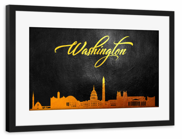 Poster mit Rahmen schwarz "Washington Gold Skyline" artboxONE - Reise,Städte / Washington