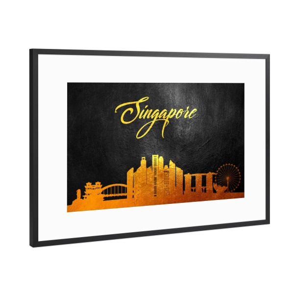 Poster mit Rahmen Schwarz (Metallic) "Singapore Gold Skyline" artboxONE - Reise,Städte / Singapur
