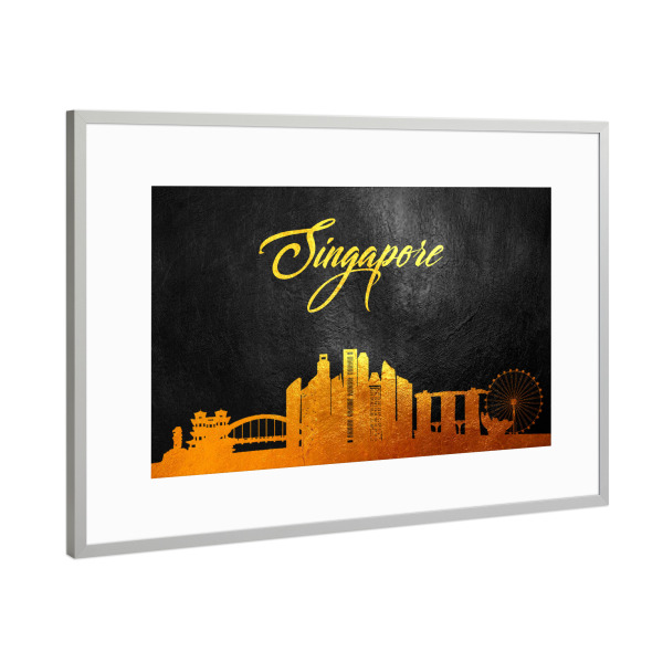 Poster mit Rahmen Silber "Singapore Gold Skyline" artboxONE - Reise,Städte / Singapur - Singapore,Singapore skyline,City,Stadt,Reise,Travel