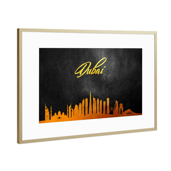 Poster mit Rahmen Gold "Dubai UAE Gold Skyline" artboxONE - Städte,Reise,Städte / Dubai - Dubai,Dubai skyline,Burj dubai,City,Stadt,Reise,Travel