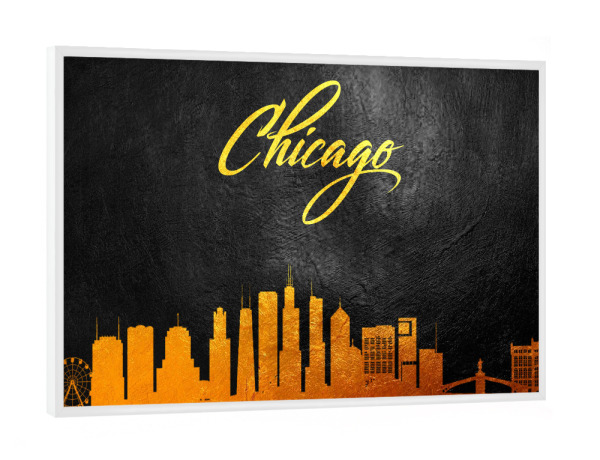 Poster mit weißem Rahmen "Chicago Illinois Gold Skyline" artboxONE - Städte,Reise,Städte / Chicago
