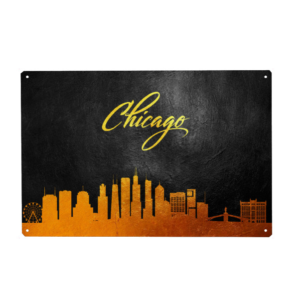 Holzbild "Chicago Illinois Gold Skyline" artboxONE - Städte,Reise,Städte / Chicago
