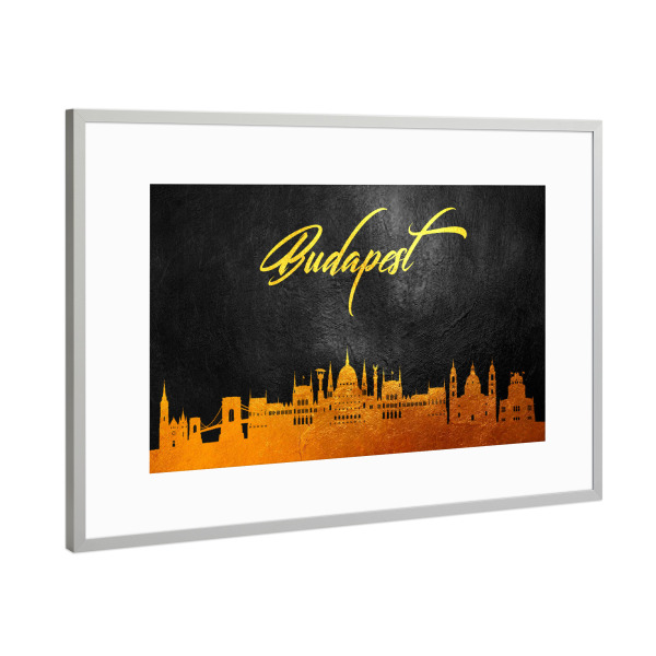 Poster mit Rahmen Silber "Budapest Hungary Gold Skyline" artboxONE - Reise,Städte / Budapest - Budapest,Budapestskyline,City,Stadt,Reise,Travel