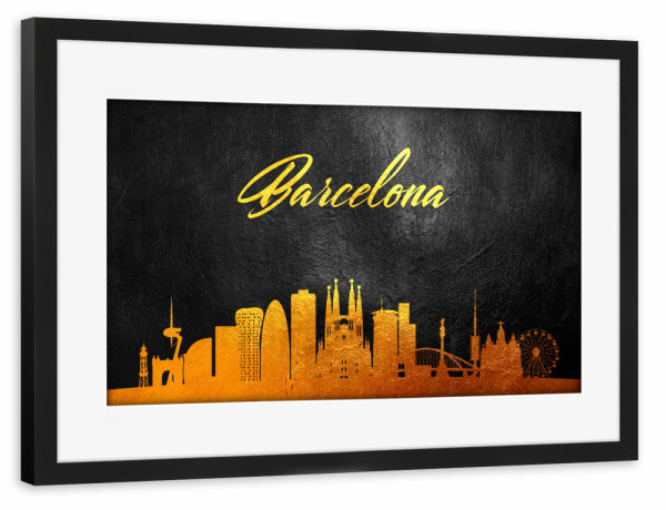Poster mit Rahmen schwarz "Barcelona Spain Gold Skyline" artboxONE - Reise,Städte / Barcelona