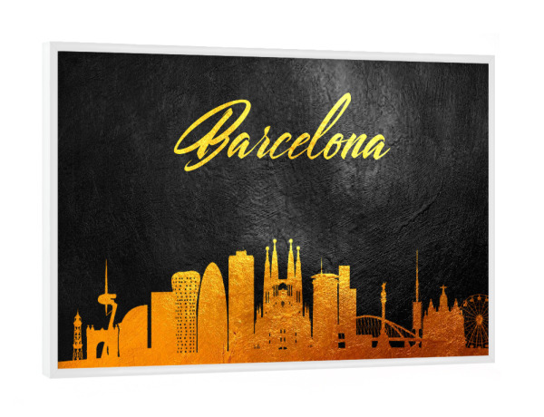 Poster mit weißem Rahmen "Barcelona Spain Gold Skyline" artboxONE - Reise,Städte / Barcelona