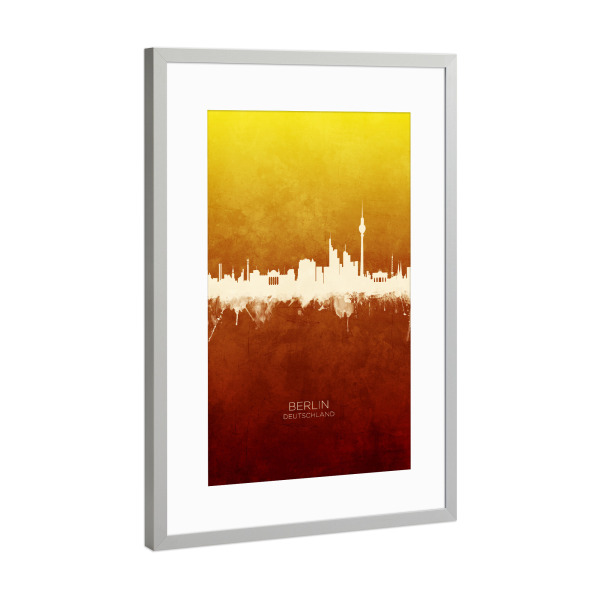 Poster mit Rahmen Silber "Berlin Germany Skyline RedYellow" artboxONE - Städte,Städte / Berlin