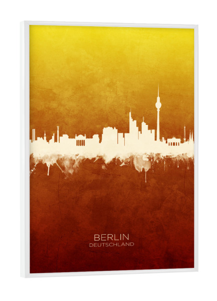 Poster mit weißem Rahmen "Berlin Germany Skyline RedYellow" artboxONE - Städte,Städte / Berlin