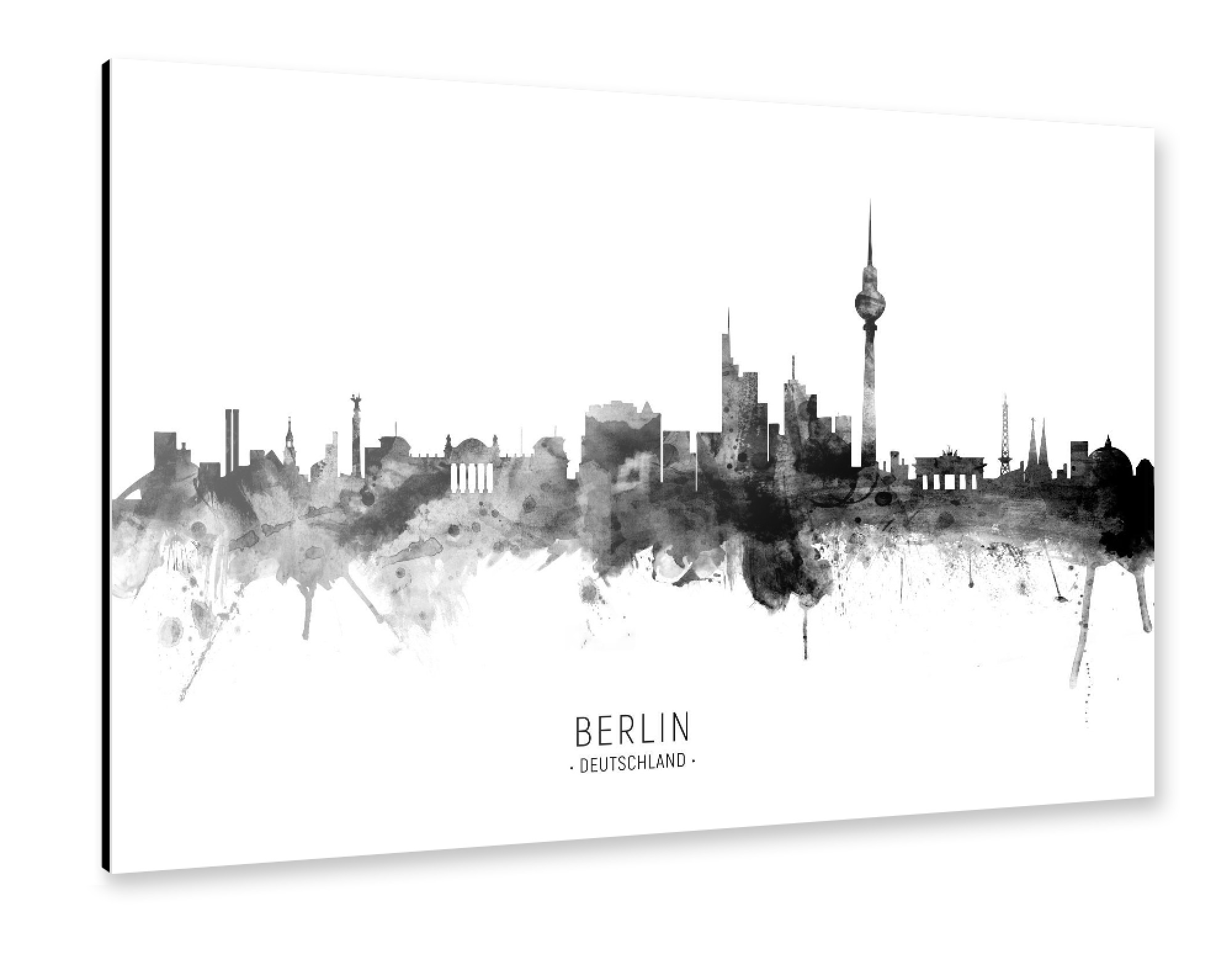 Alu-Dibond "Berlin Germany Skyline BW Text" 75x50 cm artboxONE