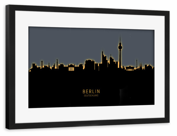 Poster mit Rahmen schwarz "Berlin Skyline Glow Orange" artboxONE - Städte,Städte / Berlin