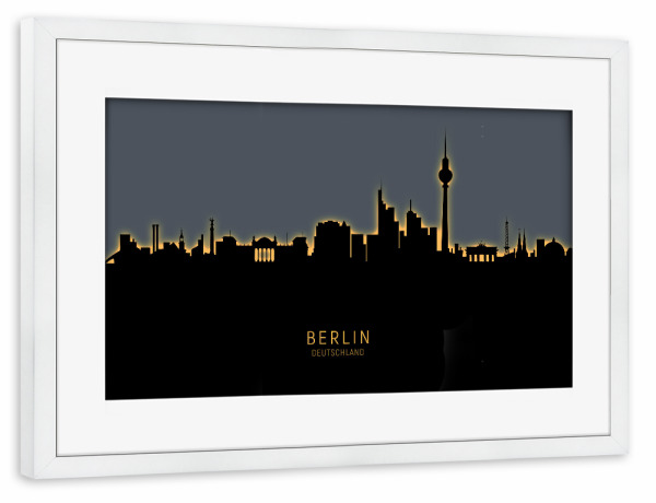 Poster mit Rahmen weiß "Berlin Skyline Glow Orange" artboxONE - Städte,Städte / Berlin