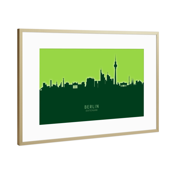 Poster mit Rahmen Gold "Berlin Germany Skyline Glow Green" artboxONE - Städte,Städte / Berlin