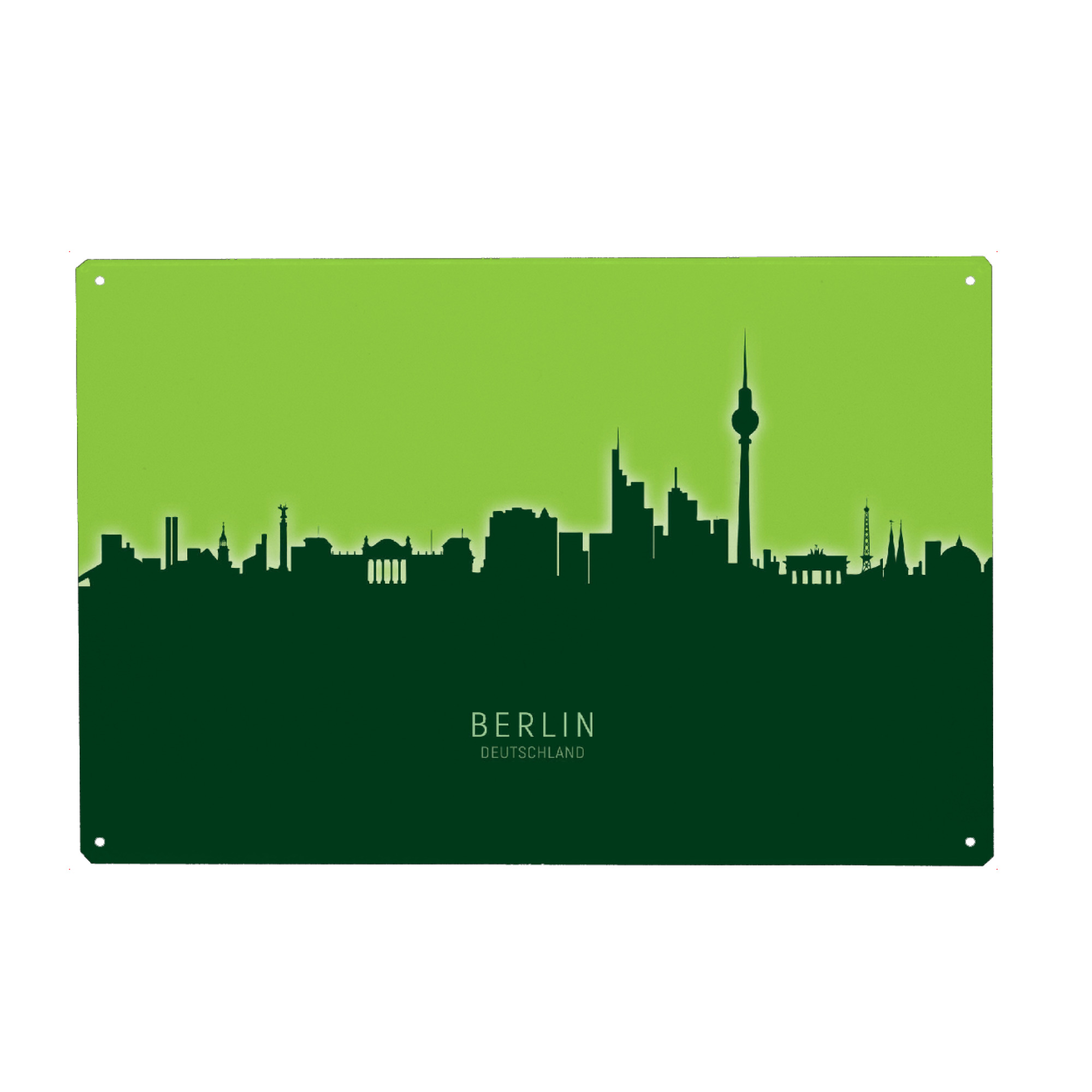 Metall Poster "Berlin Germany Skyline Glow Green" artboxONE - Städte,Städte / Berlin