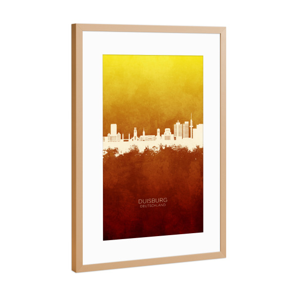 Poster mit Rahmen Kupfer "Duisburg Skyline RedYellow" artboxONE - Städte