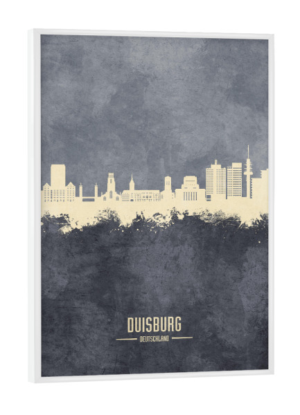 Poster mit weißem Rahmen "Duisburg Germany Skyline Grey" artboxONE - Städte