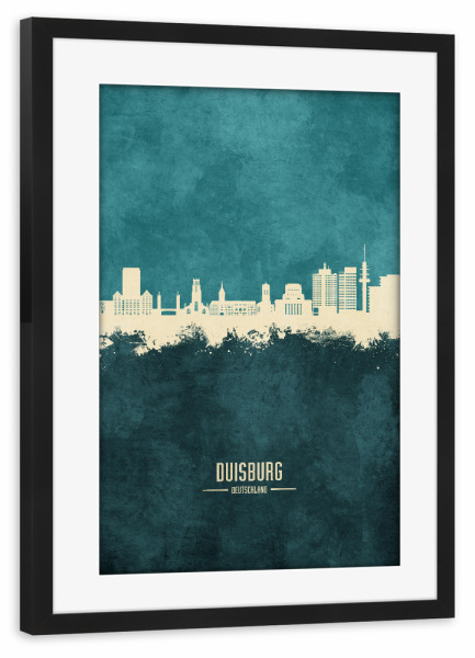 Poster mit Rahmen schwarz "Duisburg Skyline Turquoise" artboxONE - Städte