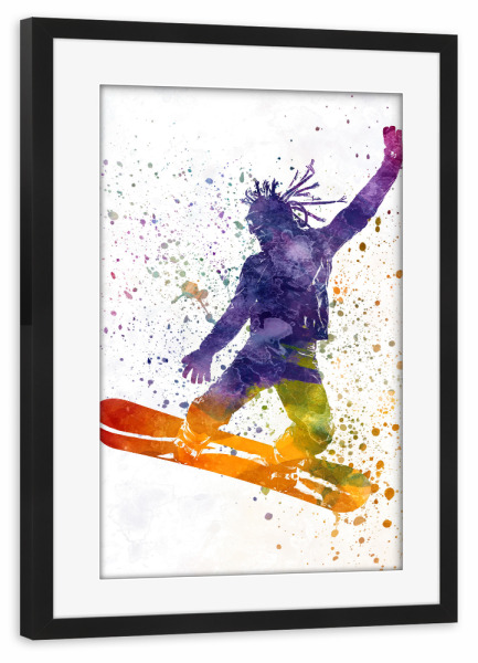 Poster mit Rahmen schwarz "Young snowboarder-b" artboxONE - Sport