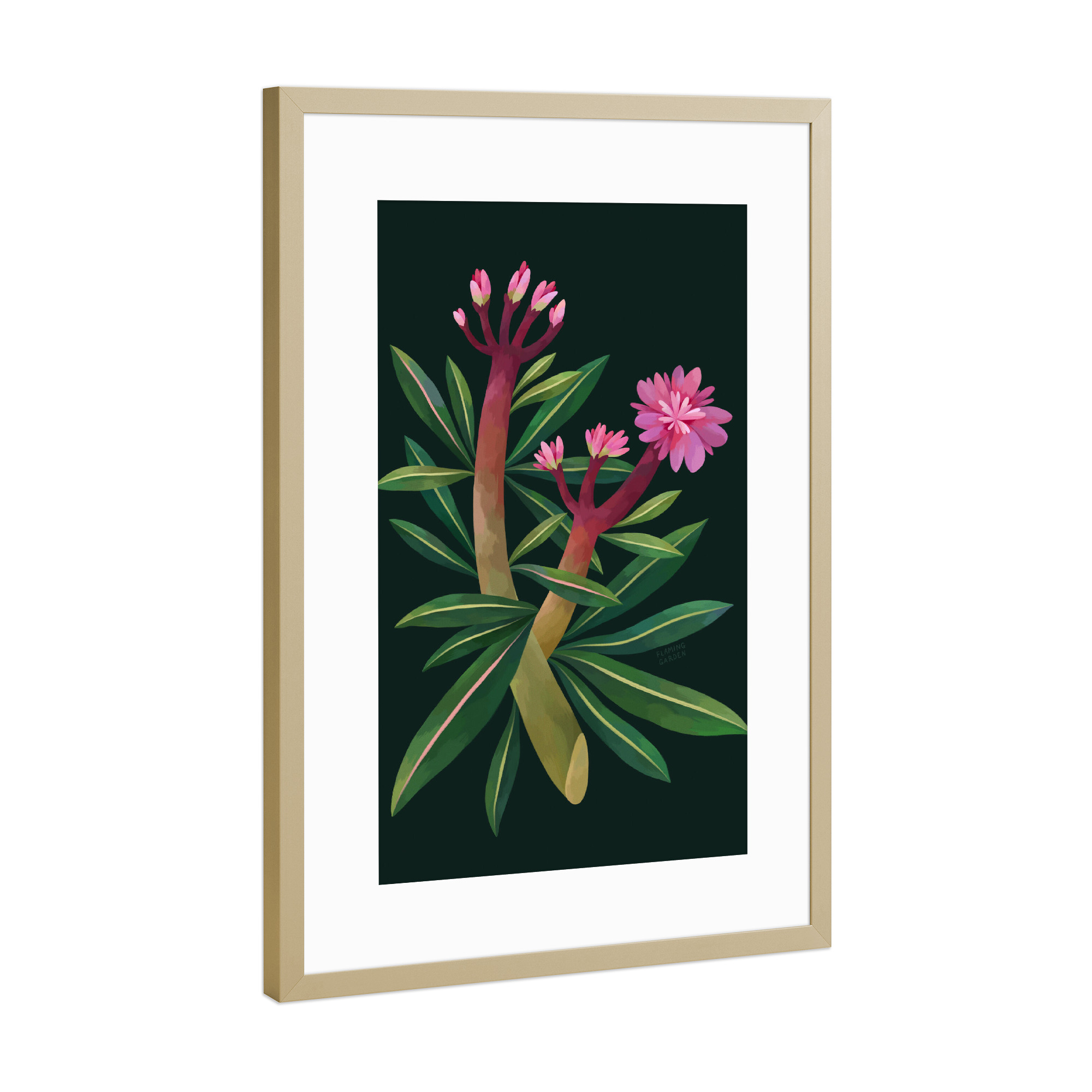 Poster mit Rahmen Gold "Flaming Garden - Pink Blossom" artboxONE - Natur,Floral,Comic