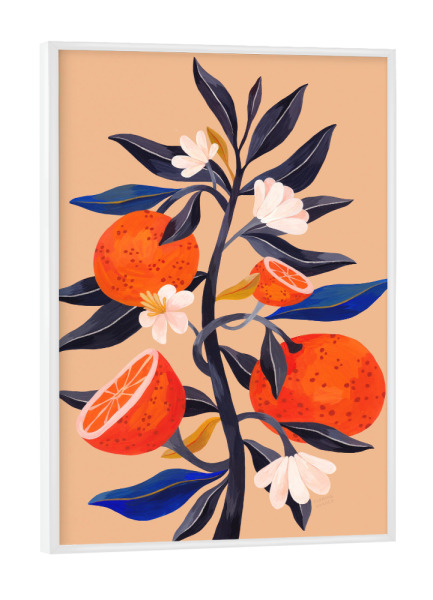 Poster mit weißem Rahmen "Flaming Garden - Orangenbaum" artboxONE - Natur,Floral,Comic,Essen & Trinken / Obst & Gemüse