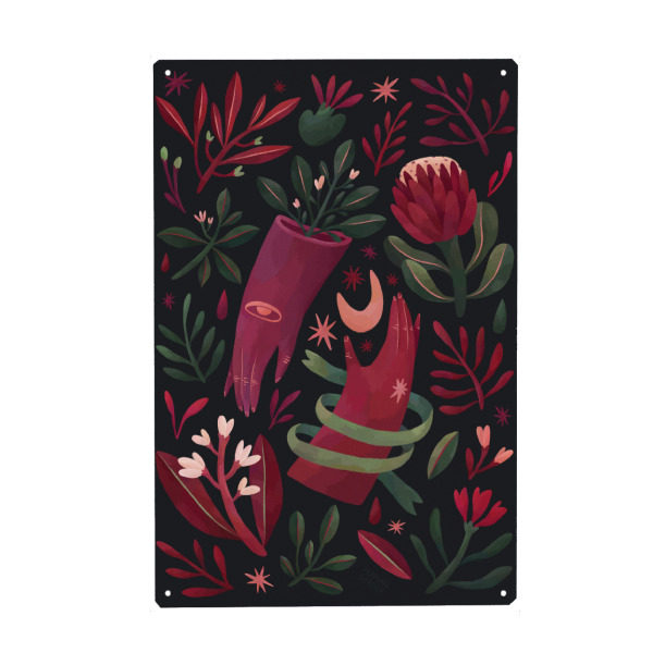 Holzbild "Flaming Garden - Midnight Blooming" artboxONE - Natur,Floral,Comic