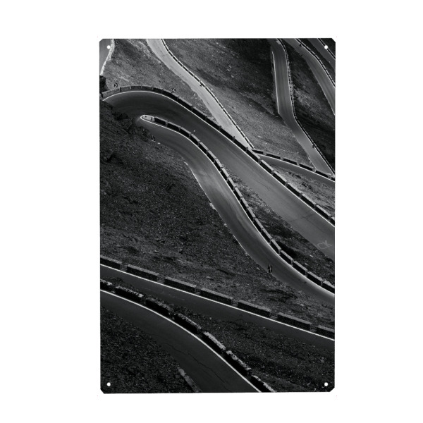 Metall Poster "Gebirgspass Stilfser Joch" artboxONE - Reise,Schwarzweiß,Sport
