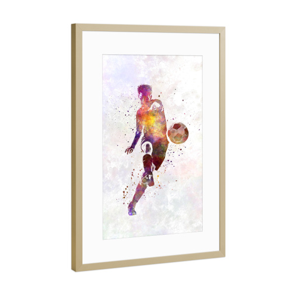 Poster mit Rahmen Gold "Soccer player in watercolor-p" artboxONE - Sport / Fußball