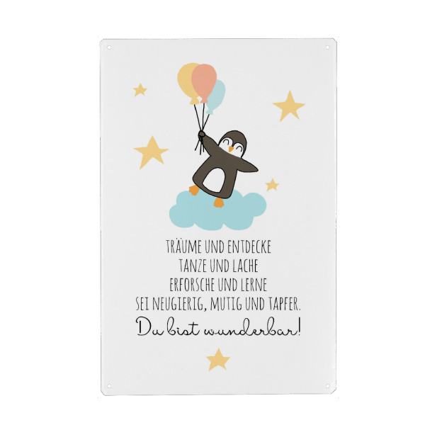 Metall Poster "Träume und entdecke" artboxONE - Typografie,Für Kinder,Tiere