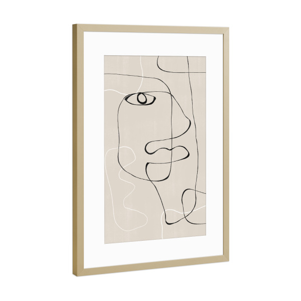 Poster mit Rahmen Gold "Line art Face Woman" artboxONE - Abstrakt,Menschen,Geometrie