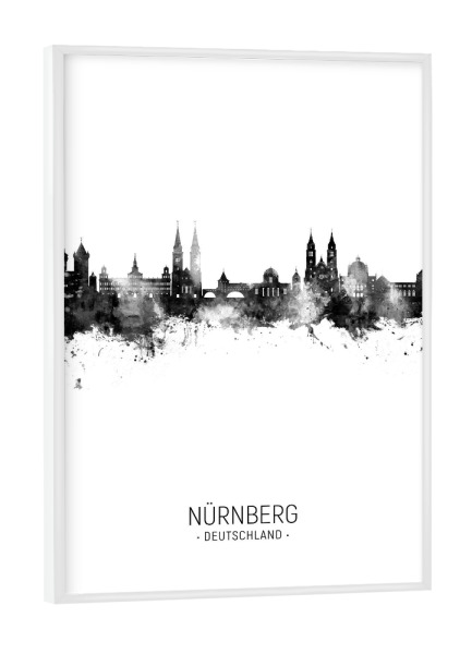 Poster mit weißem Rahmen "Nürnberg Germany Skyline BW" artboxONE - Städte,Schwarzweiß