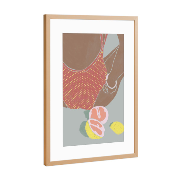 Poster mit Rahmen Kupfer "Kunga - Am Strand Grapefruits" artboxONE - Menschen,Reise / Strand und Meer,Essen & Trinken / Obst & Gemüse