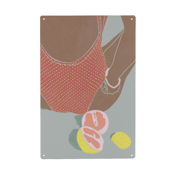 Metall Poster "Kunga - Am Strand Grapefruits" artboxONE - Menschen,Reise / Strand und Meer,Essen & Trinken / Obst & Gemüse