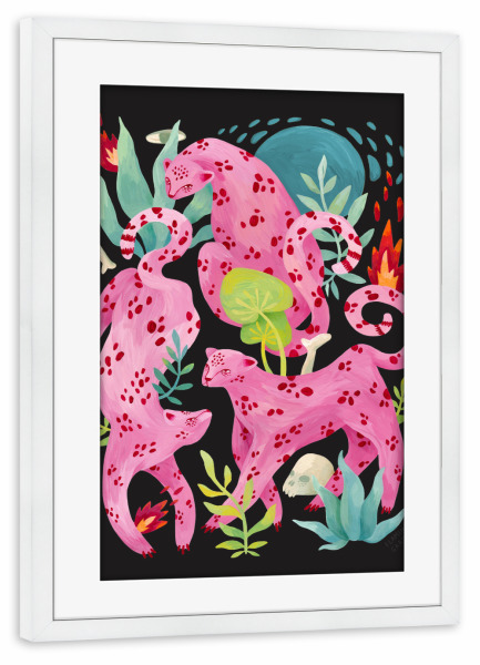 Poster mit Rahmen weiß "Flaming Garden - Pink Leopards" artboxONE - Natur,Für Kinder,Tiere,Comic