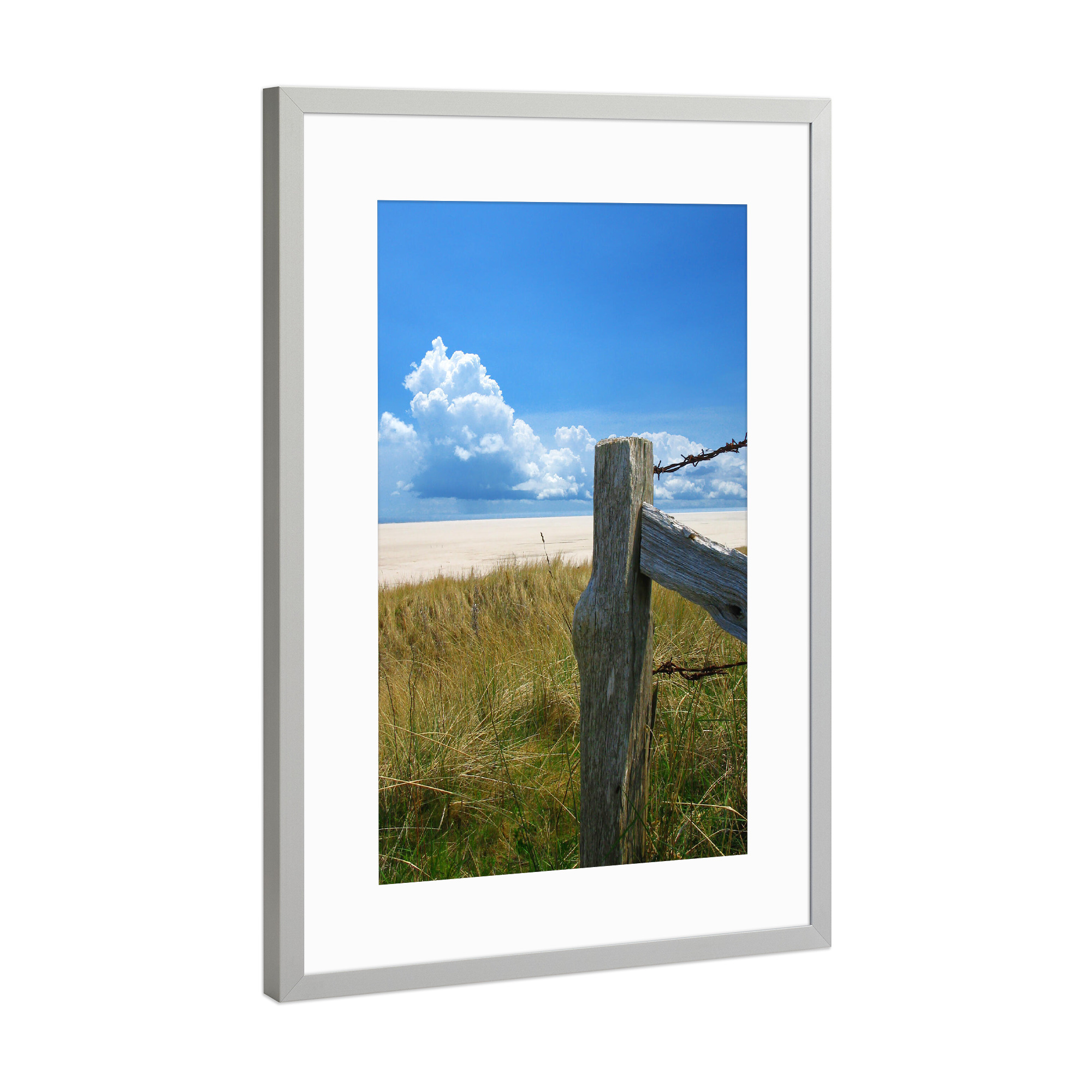Poster mit Rahmen Silber "Holzzaun am Strand" artboxONE - Natur,Reise / Strand und Meer,Sport / Sommerspiele