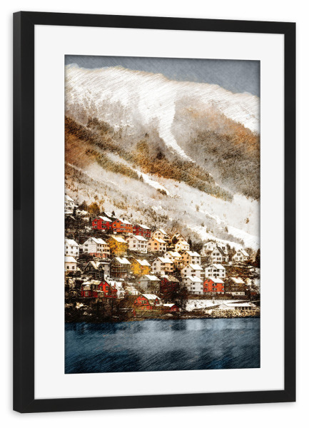 Poster mit Rahmen schwarz "Norway Odda landscape art" artboxONE - Städte,Reise,Städte / Weitere